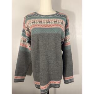 Handmade Alpaca Wool Blend Sweater Ecuador Llama Fair Isle Cottagecore Boho Sz L
